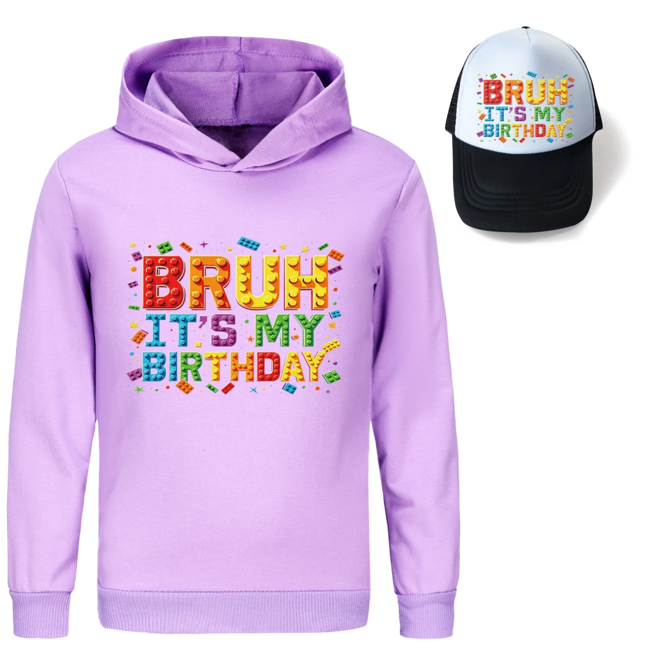Graphic Hoodie & Sun Hat Set — 5818 Edition, Style 04 · Purple