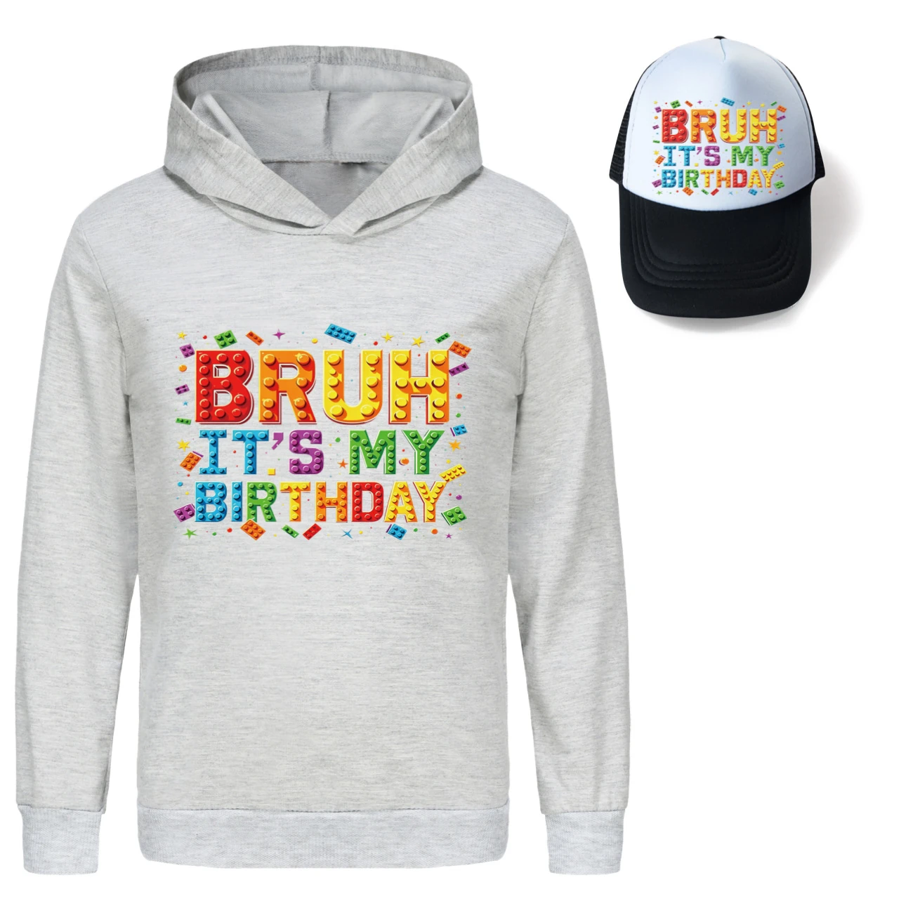 Graphic Hoodie & Sun Hat Set — 5818 Edition, Style 05 · Grey