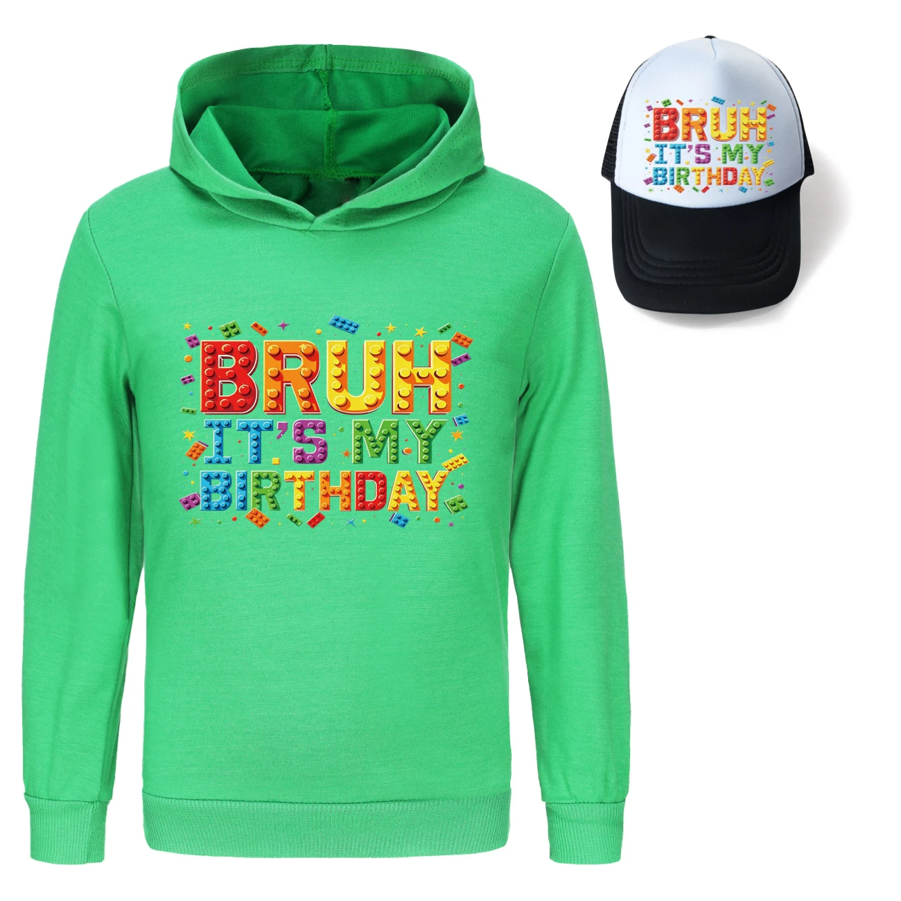 Graphic Hoodie & Sun Hat Set — 5818 Edition, Style 06 · Green