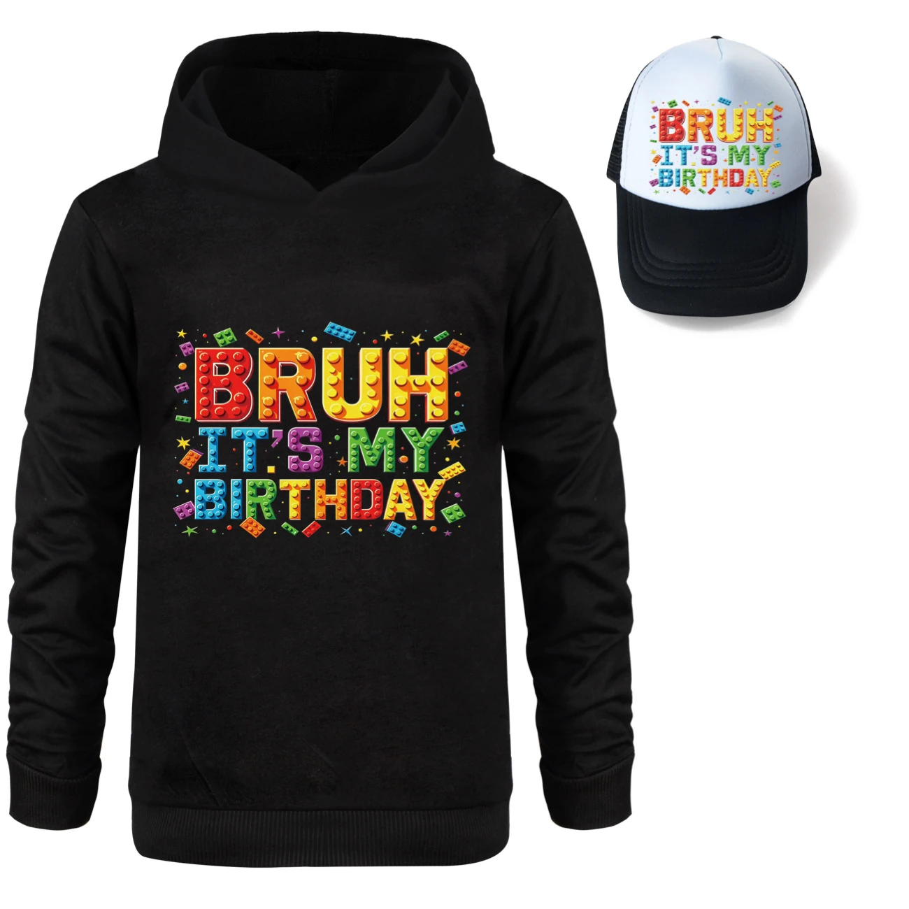 Graphic Hoodie & Sun Hat Set — 5818 Edition, Style 07 · Black