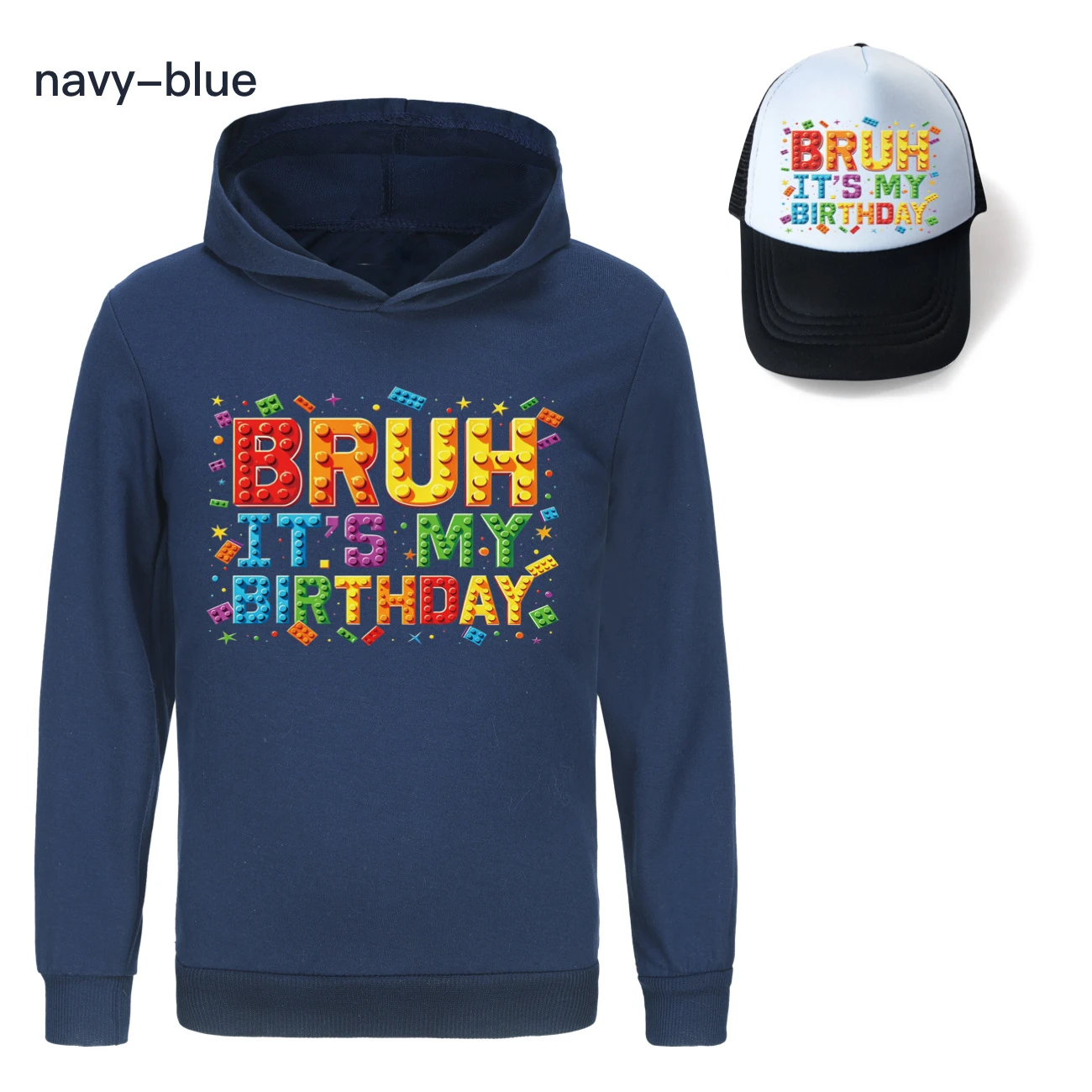 Graphic Hoodie & Sun Hat Set — 5818 Edition, Style 09 · Navy