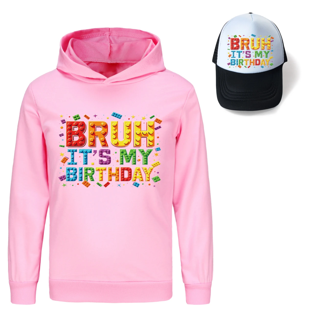 Graphic Hoodie & Sun Hat Set — 5818 Edition, Style 11 · Pink
