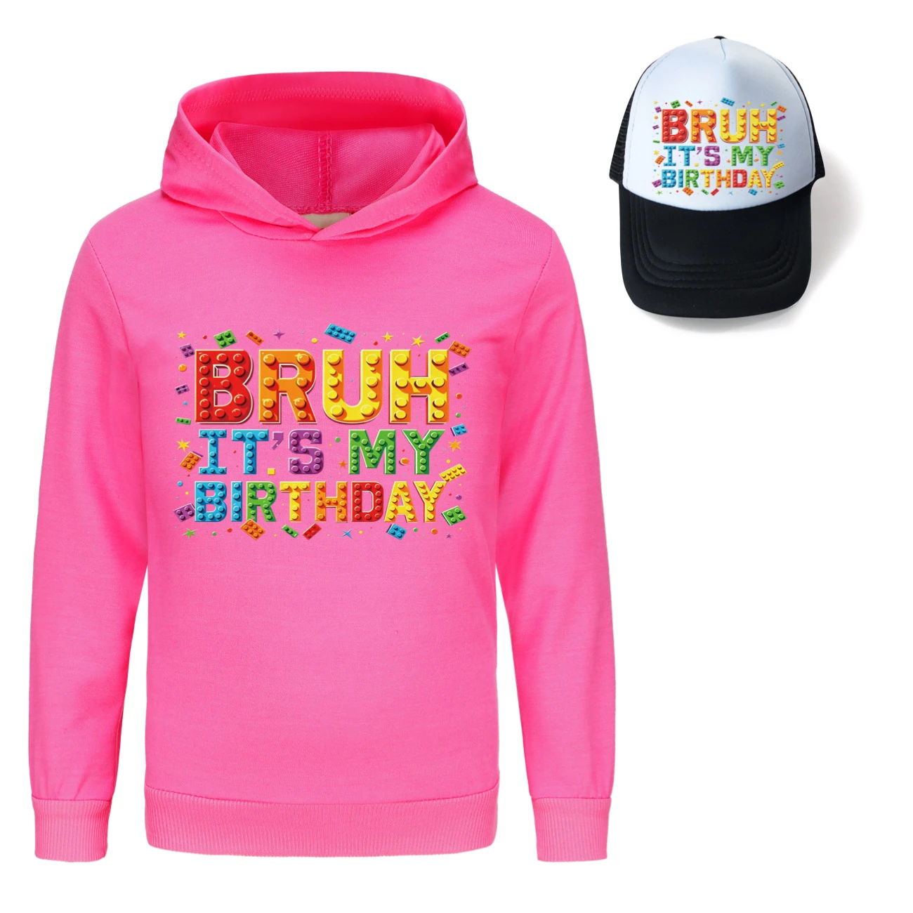 Graphic Hoodie & Sun Hat Set — 5818 Edition, Style 12 · Rose