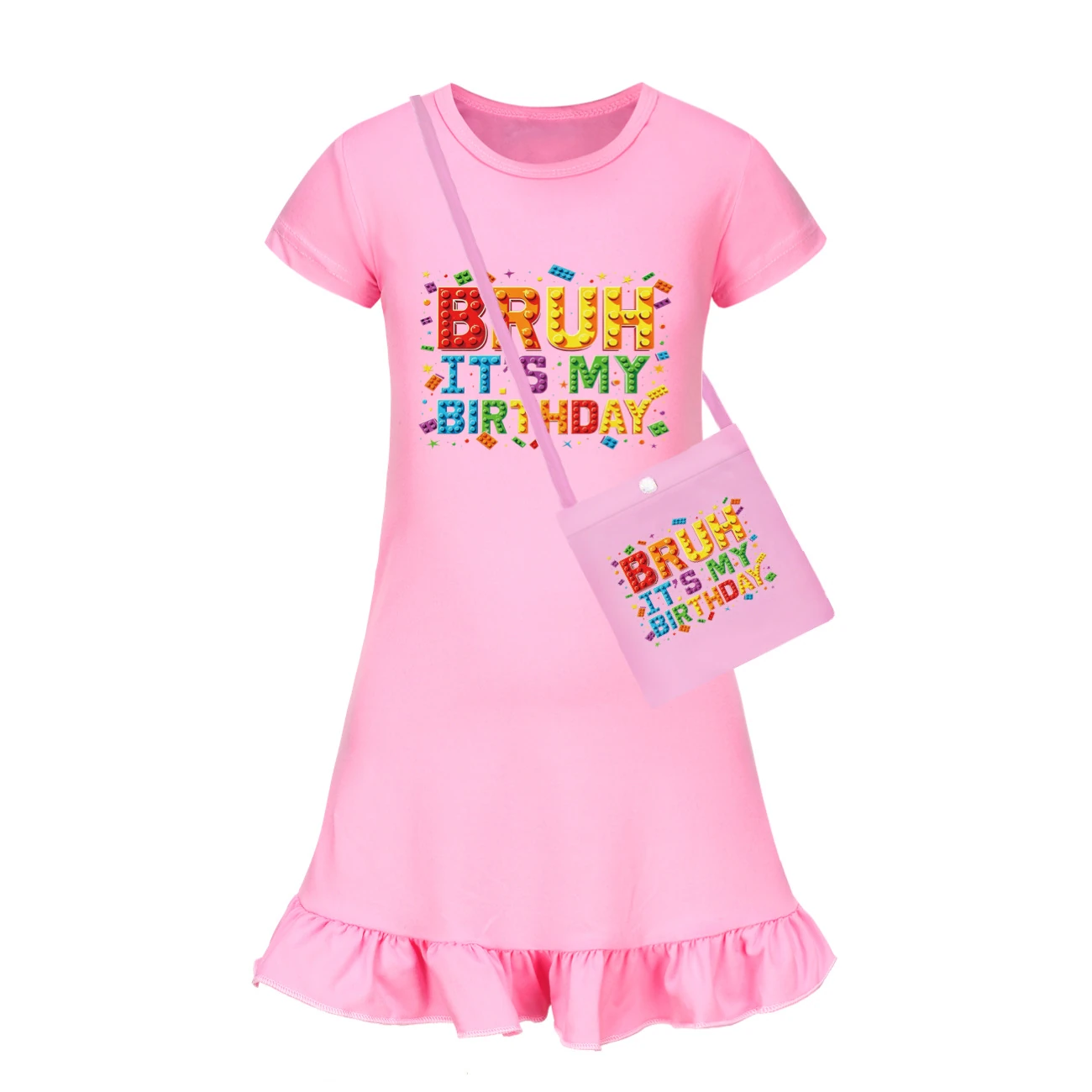 Ruffle-Hem Jersey Sleep Dress — 5818 Edition, Style 03 · with Bag · Pink