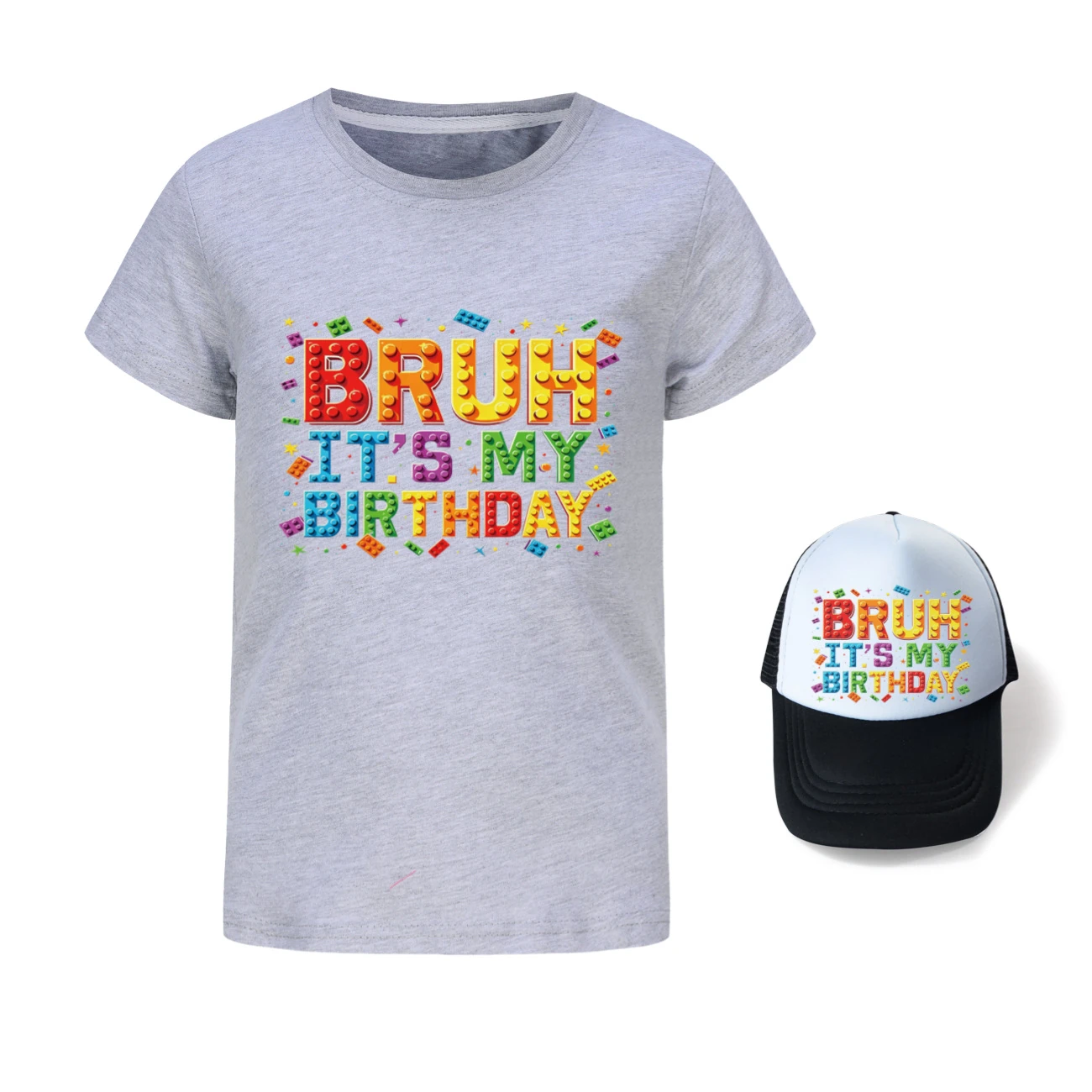 Graphic Tee & Sun Hat Set — 5818 Edition, Style 05 · Grey