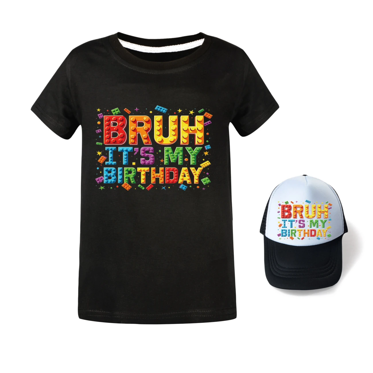Graphic Tee & Sun Hat Set — 5818 Edition, Style 07 · Black