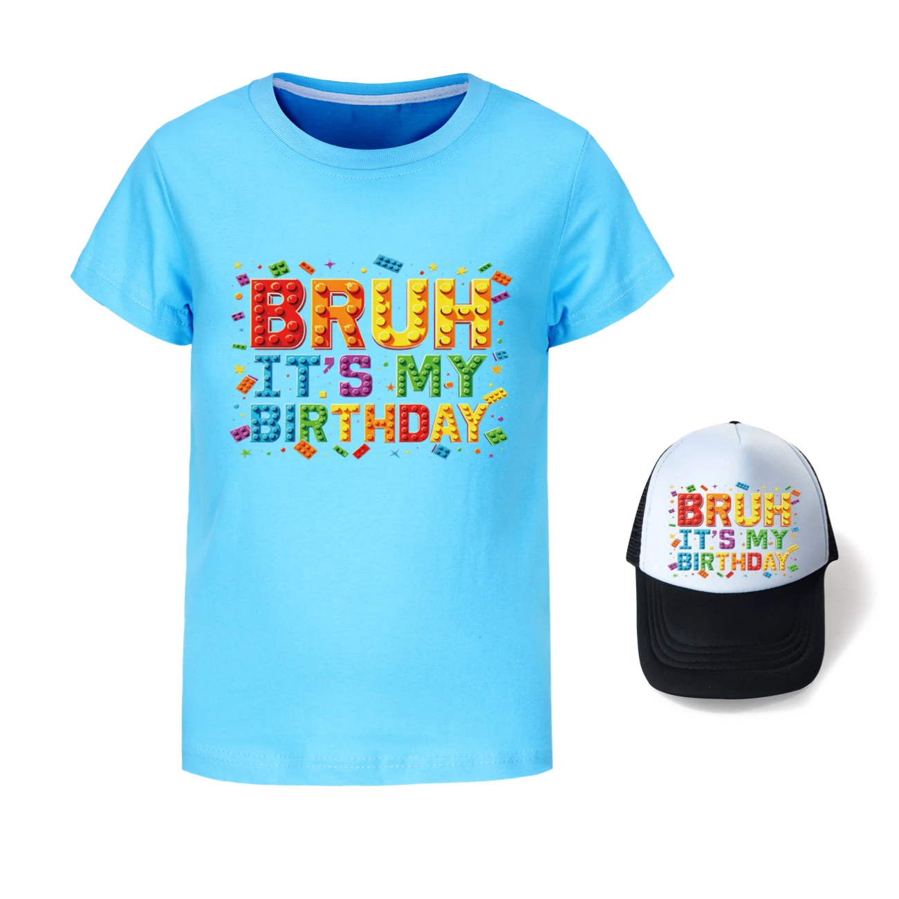 Graphic Tee & Sun Hat Set — 5818 Edition, Style 08 · Light Blue