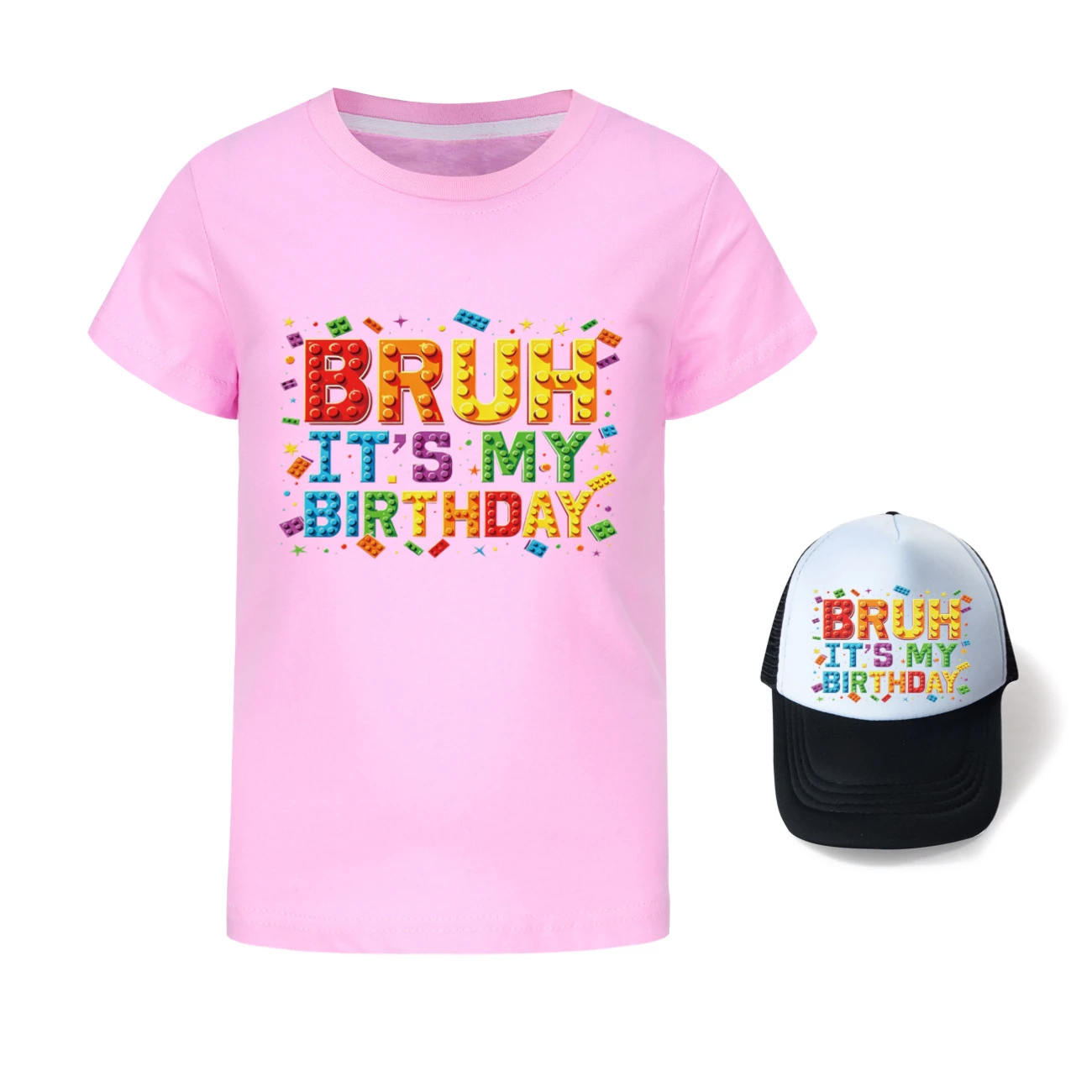 Graphic Tee & Sun Hat Set — 5818 Edition, Style 11 · Pink