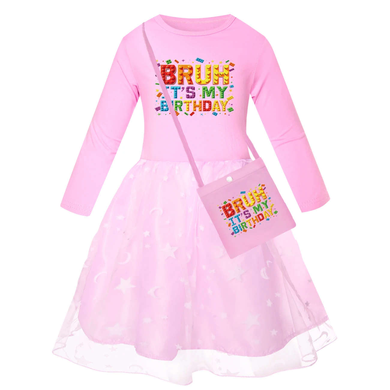 Rainbow Tulle Twirl Dress — 5818 Edition, Style 07 · Star Tulle · with Bag · Pink