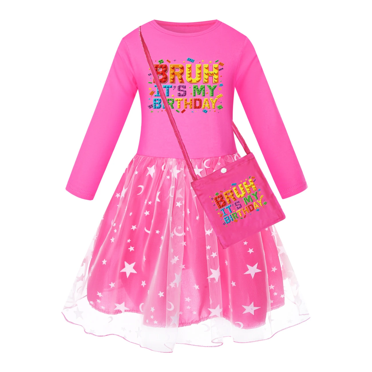 Rainbow Tulle Twirl Dress — 5818 Edition, Style 08 · Star Tulle · with Bag · Rose