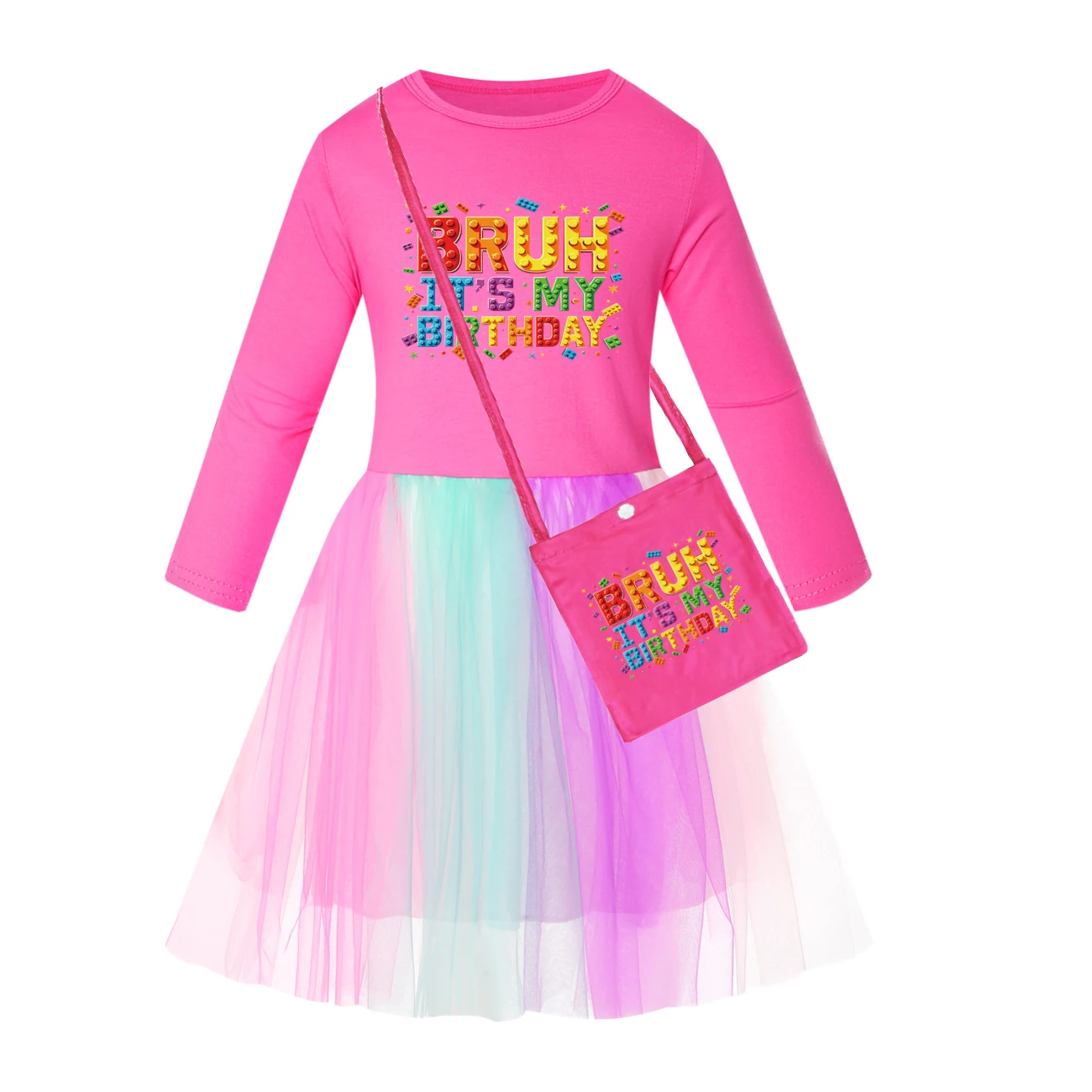 Rainbow Tulle Twirl Dress — 5818 Edition, Style 11 · Long Tulle · with Bag · Rose