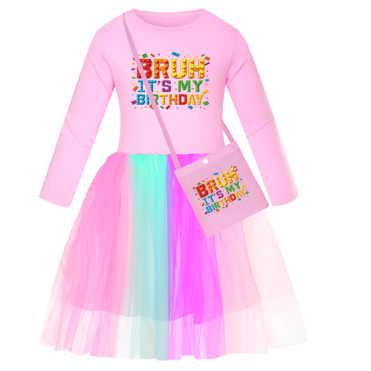 Rainbow Tulle Twirl Dress — 5818 Edition, Style 12 · Long Tulle · with Bag · Pink