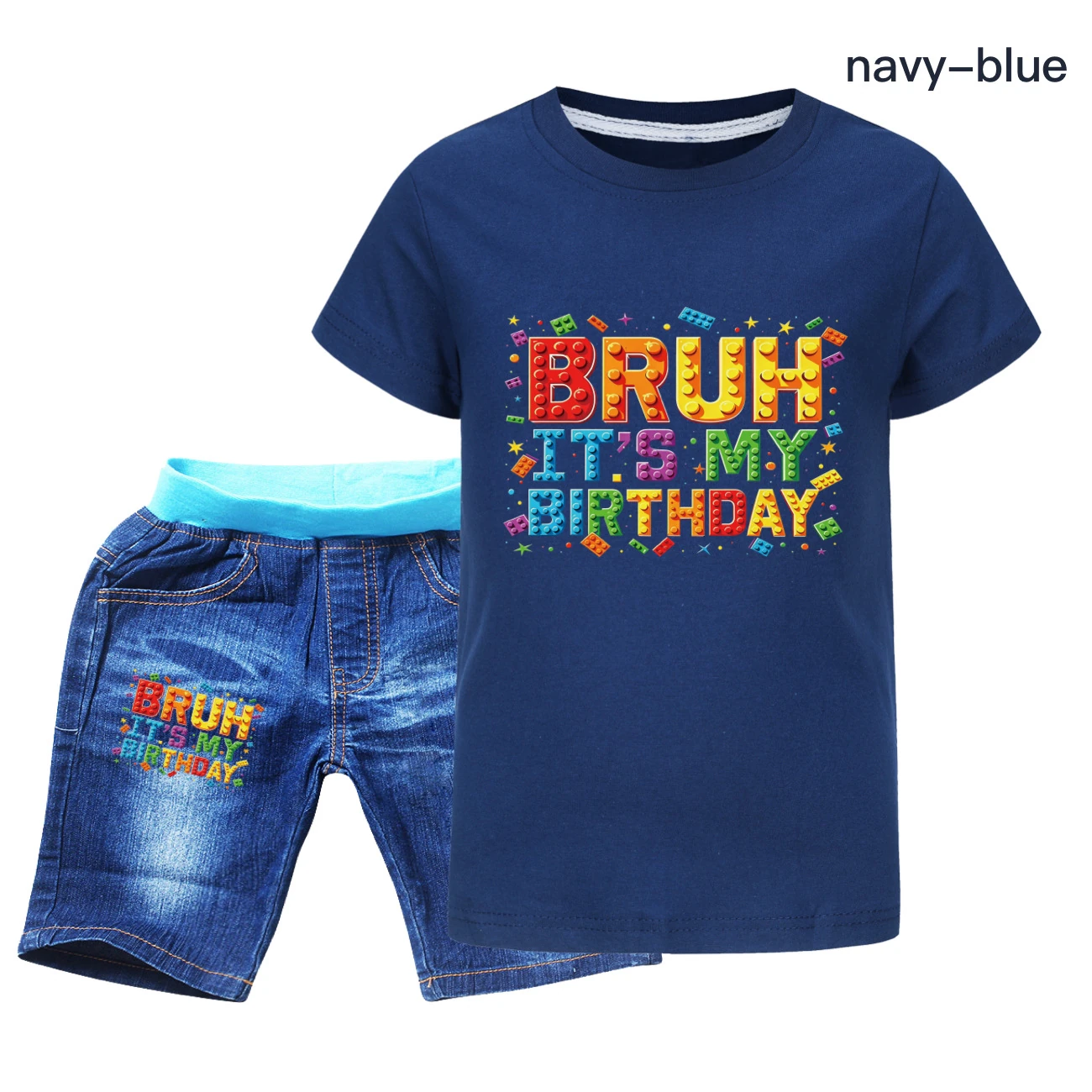 Graphic Tee & Denim Shorts Set — 5818 Edition, Style 01 · Denim · Royal Blue