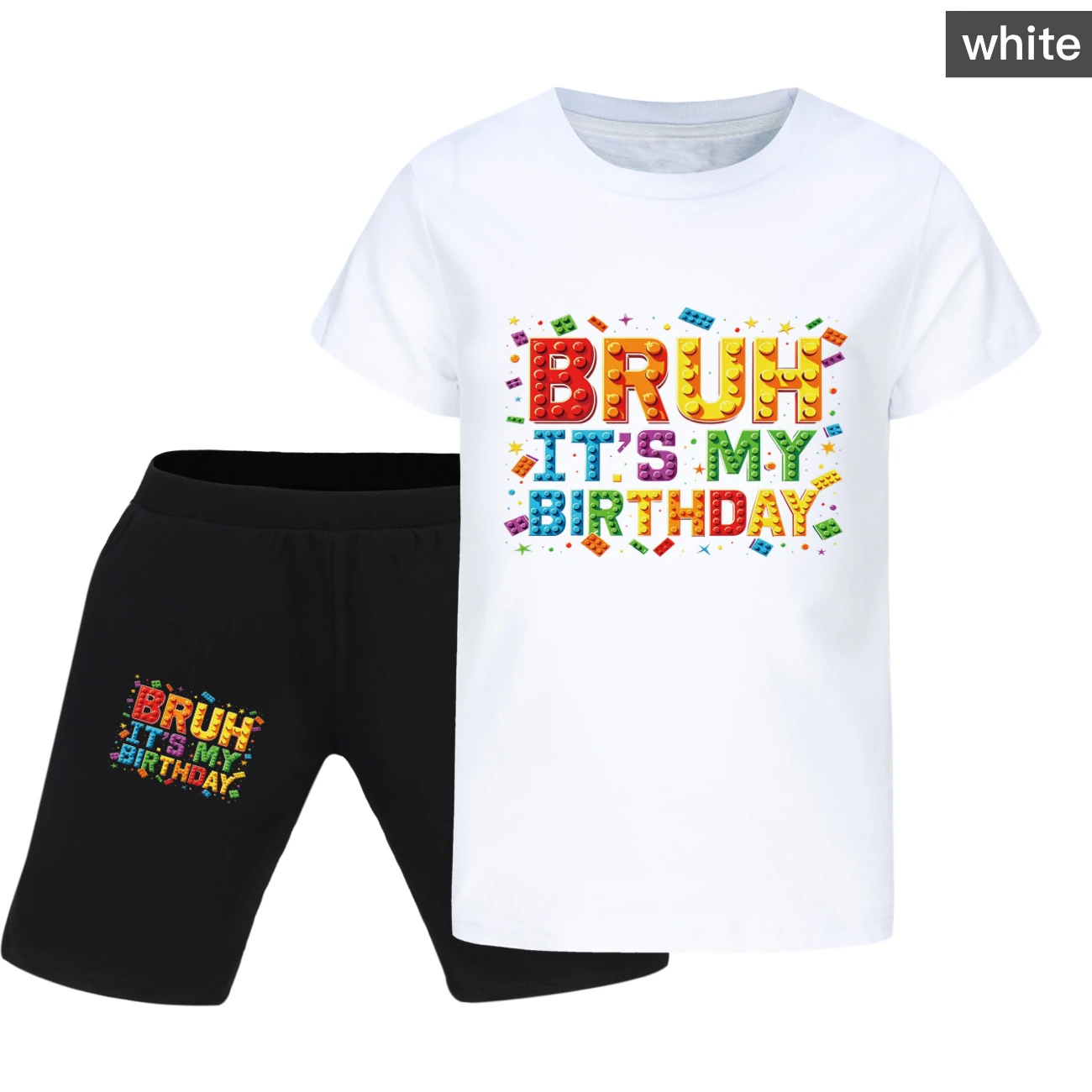 Graphic Tee & Denim Shorts Set — 5818 Edition, Style 11 · White