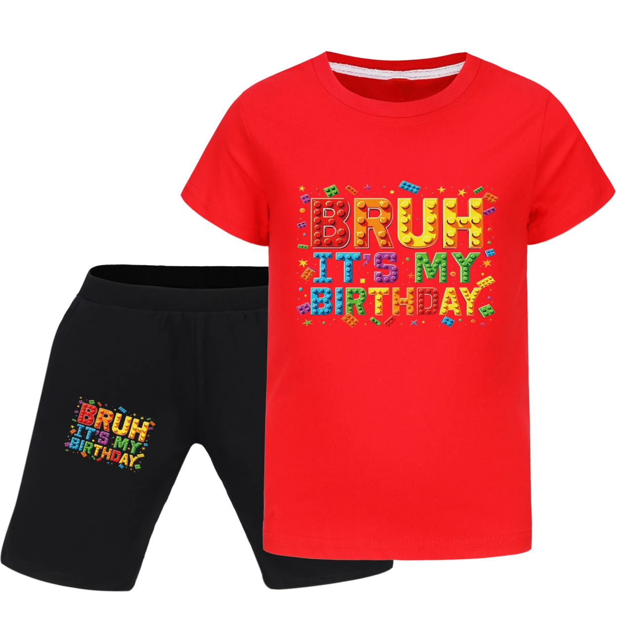 Graphic Tee & Denim Shorts Set — 5818 Edition, Style 12 · Red