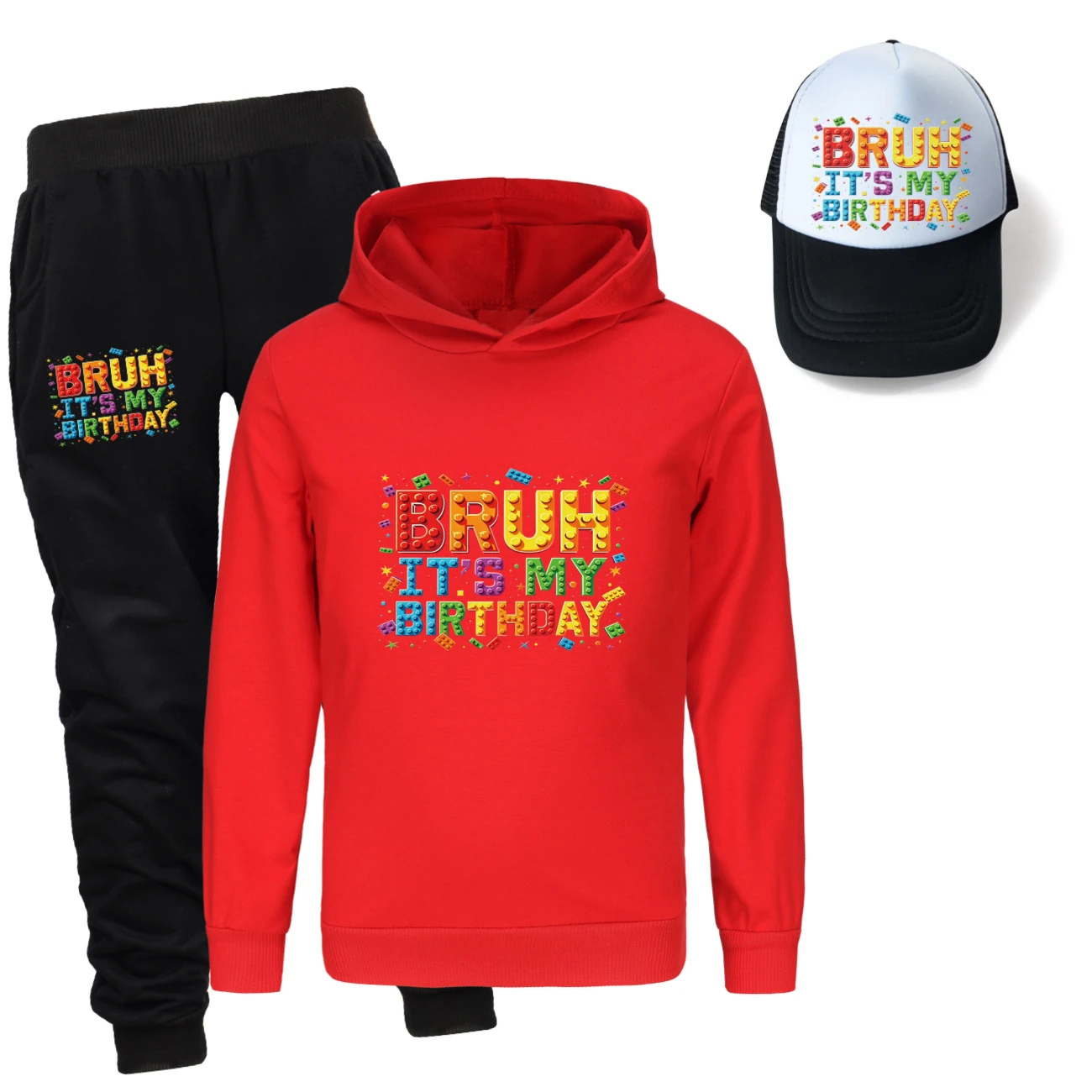 Three-Piece Hoodie, Jogger & Hat Set — 5818 Edition, Style 03 · Red