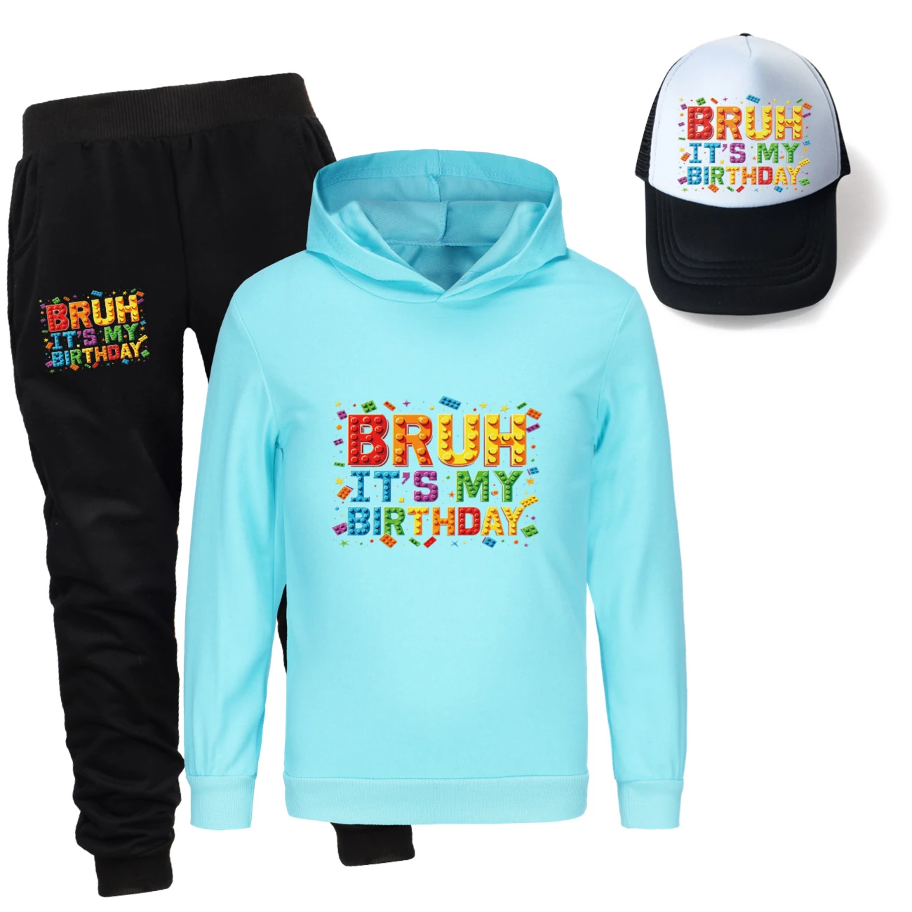 Three-Piece Hoodie, Jogger & Hat Set — 5818 Edition, Style 08 · Light Blue