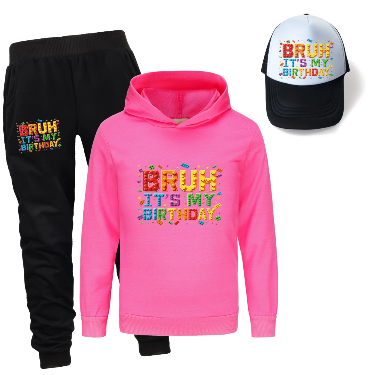 Three-Piece Hoodie, Jogger & Hat Set — 5818 Edition, Style 12 · Rose