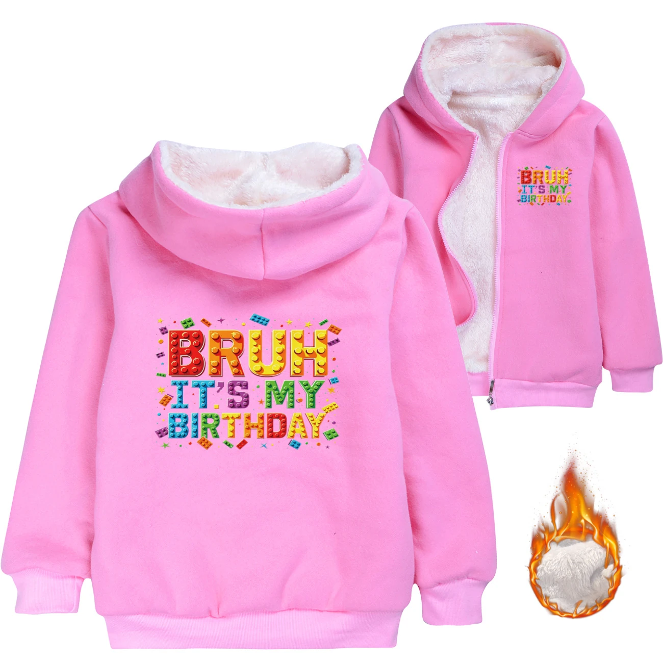Warm-Lined Graphic Hoodie — 5818 Edition, Style 02 · Padded · Pink