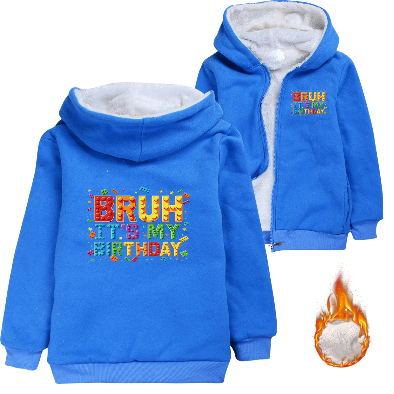 Warm-Lined Graphic Hoodie — 5818 Edition, Style 04 · Padded · Blue