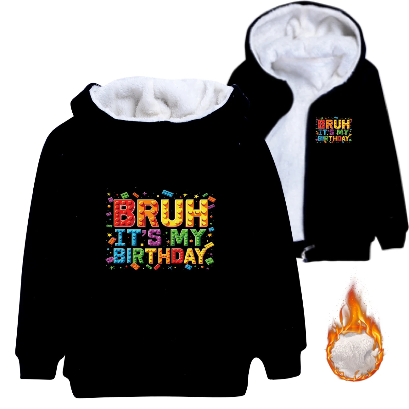 Warm-Lined Graphic Hoodie — 5818 Edition, Style 05 · Padded · Black