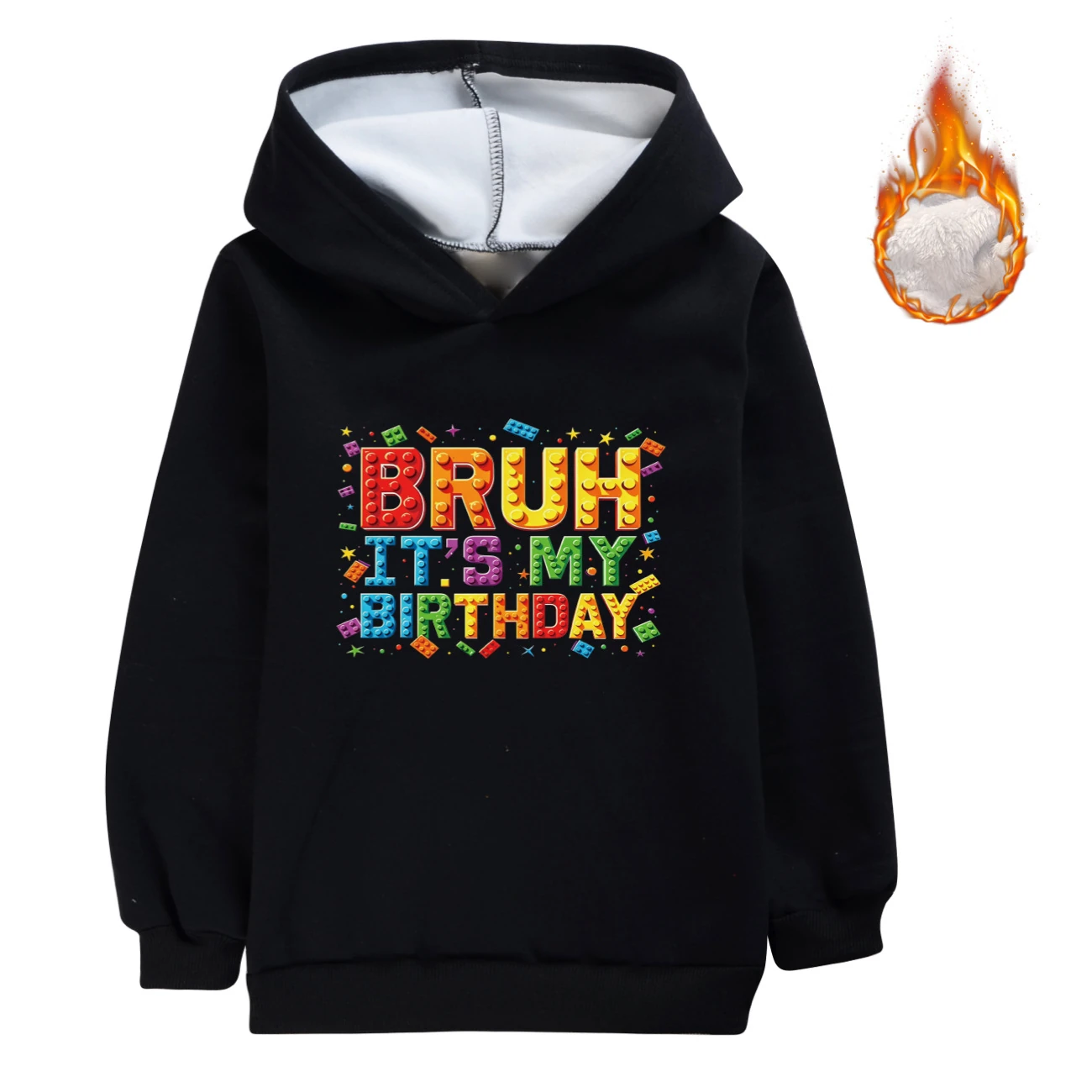Warm-Lined Graphic Hoodie — 5818 Edition, Style 08 · Black