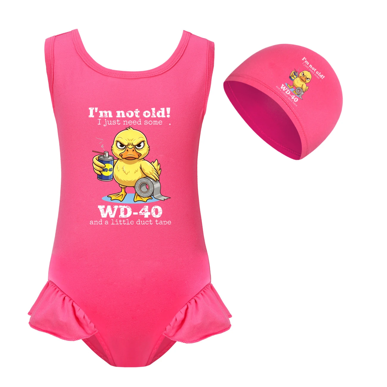 Girls’ One-Piece Swimsuit & Cap Set — 5820 Edition, Style 02 · Set · Rose