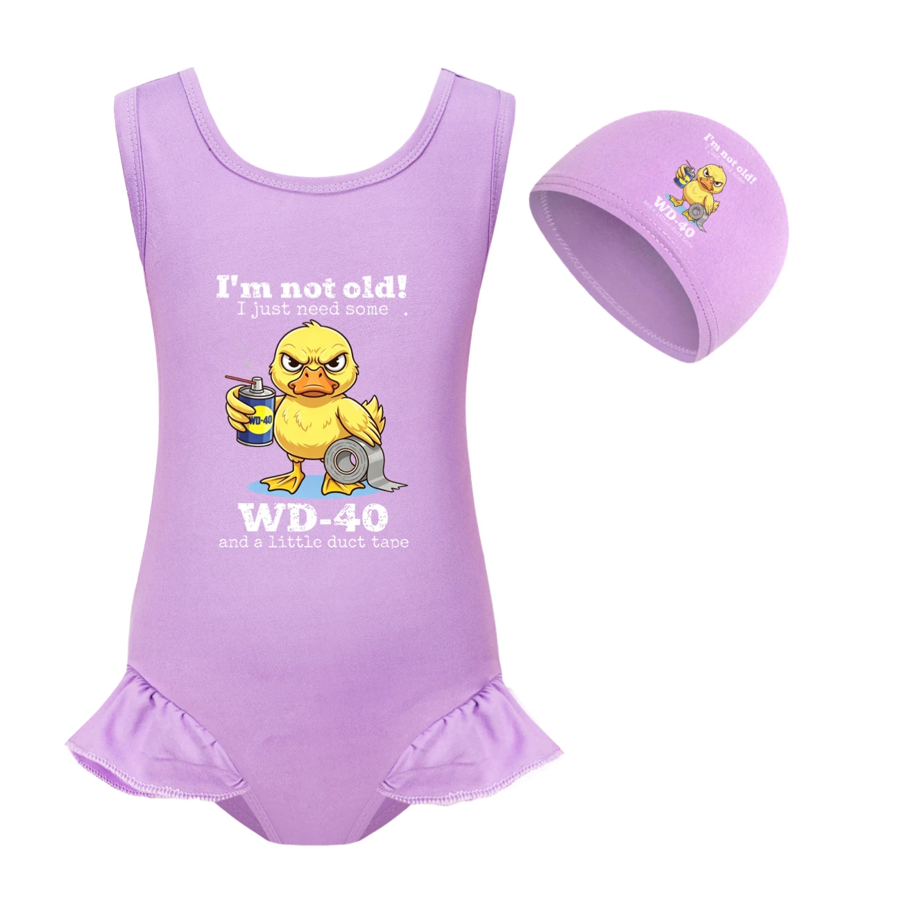 Girls’ One-Piece Swimsuit & Cap Set — 5820 Edition, Style 03 · Set · Purple