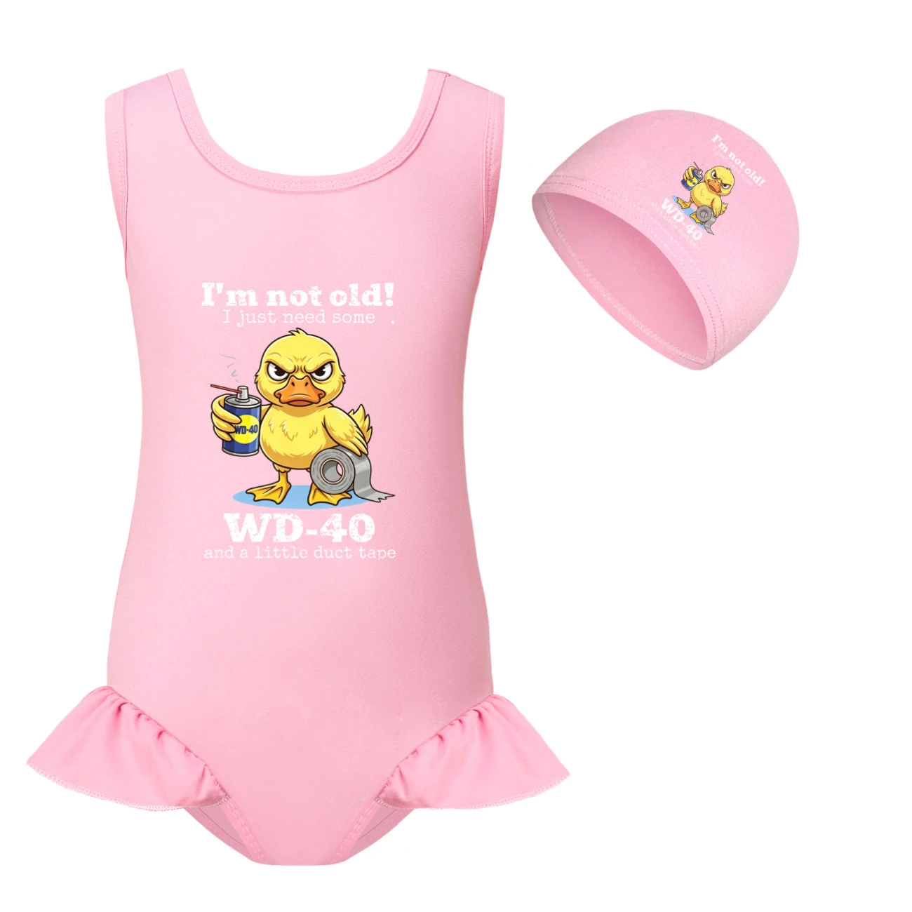 Girls’ One-Piece Swimsuit & Cap Set — 5820 Edition, Style 04 · Set · Pink
