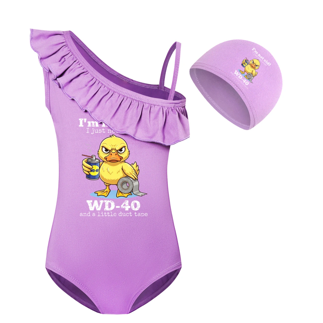 Girls’ One-Piece Swimsuit & Cap Set — 5820 Edition, Style 07 · Set · Purple