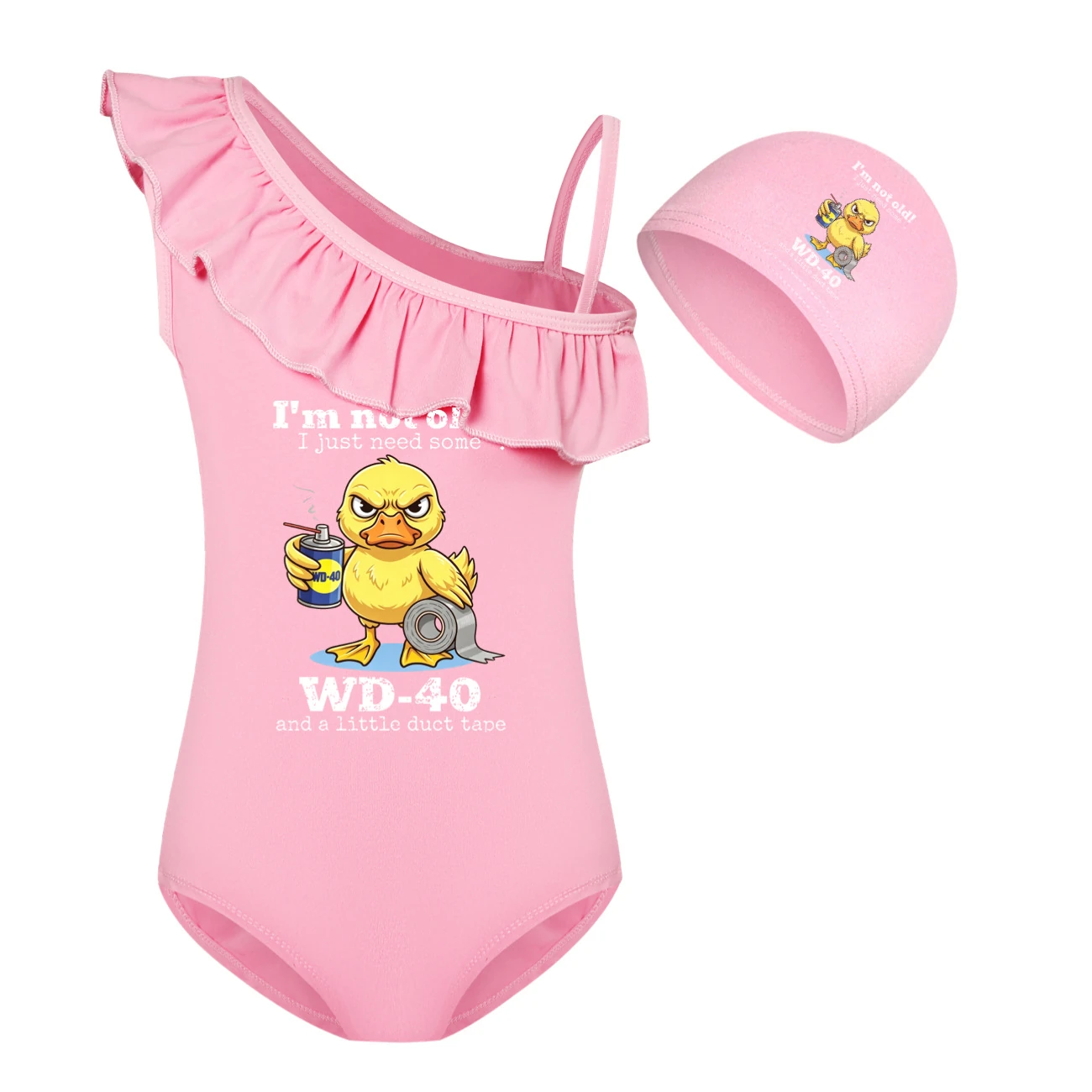 Girls’ One-Piece Swimsuit & Cap Set — 5820 Edition, Style 08 · Set · Pink