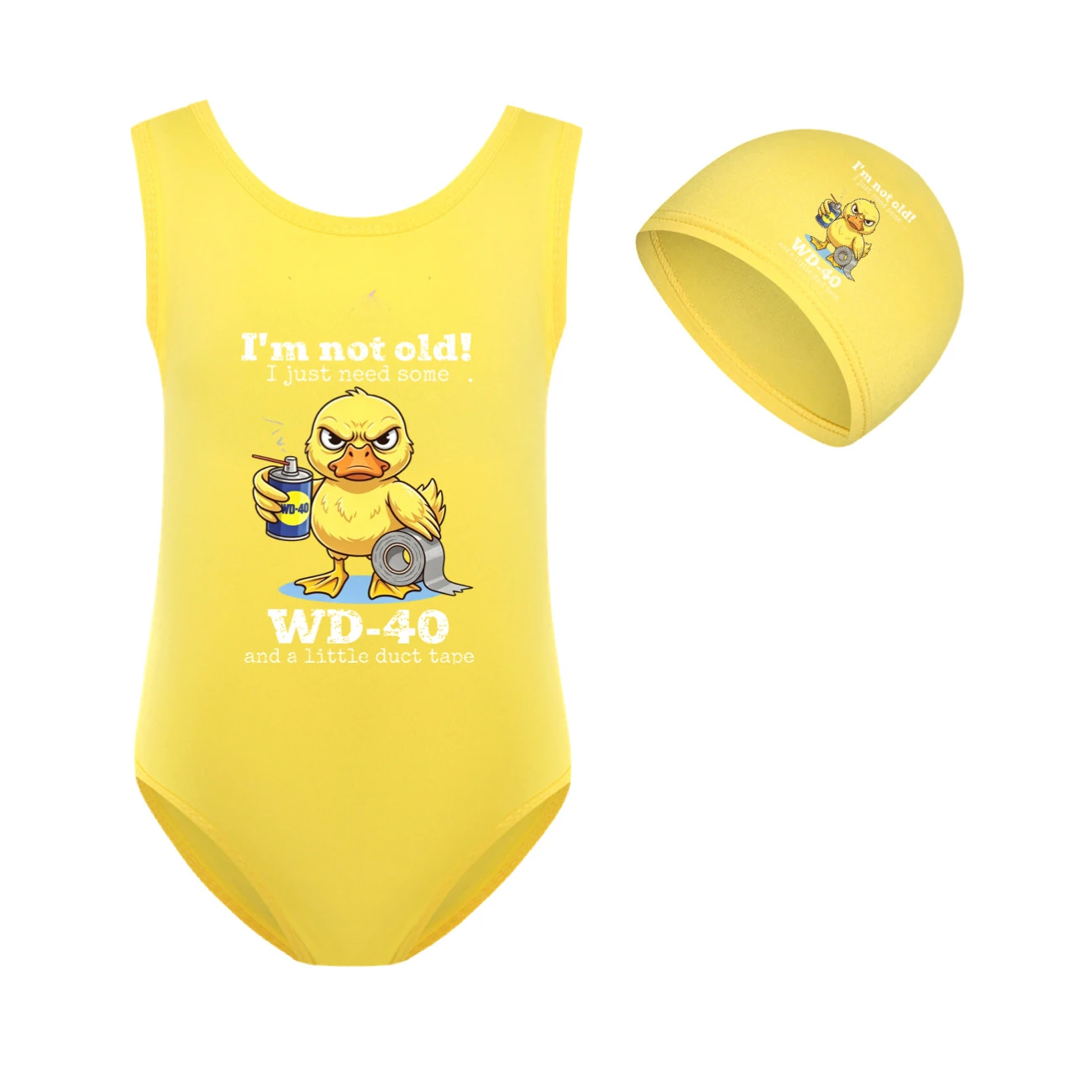 Girls’ One-Piece Swimsuit & Cap Set — 5820 Edition, Style 10 · Set · Yellow