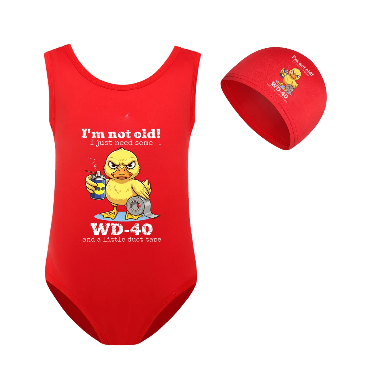 Girls’ One-Piece Swimsuit & Cap Set — 5820 Edition, Style 11 · Set · Red