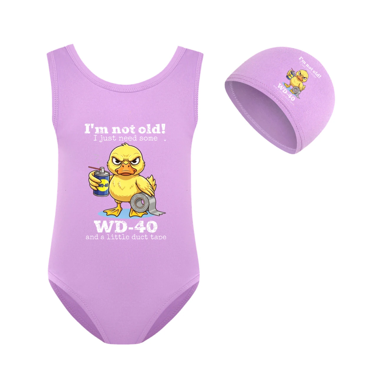 Girls’ One-Piece Swimsuit & Cap Set — 5820 Edition, Style 12 · Set · Purple