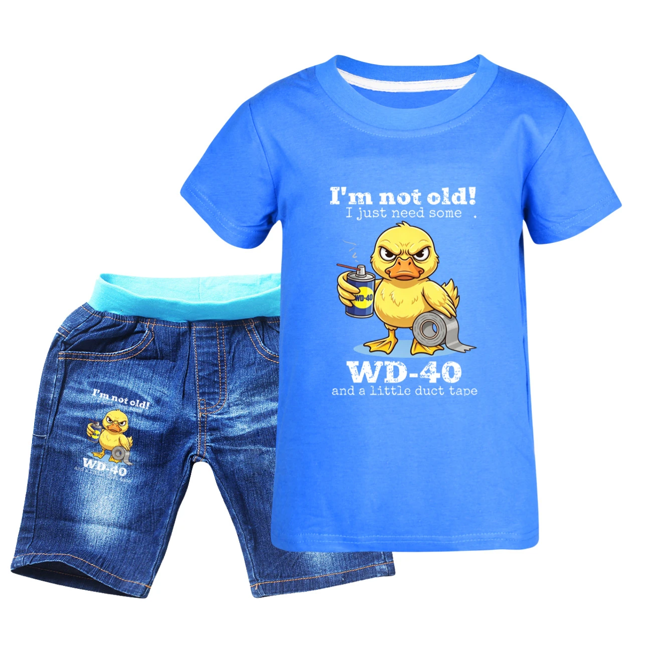 Graphic Tee & Denim Shorts Set — 5820 Edition, Style 05 · Denim · Blue