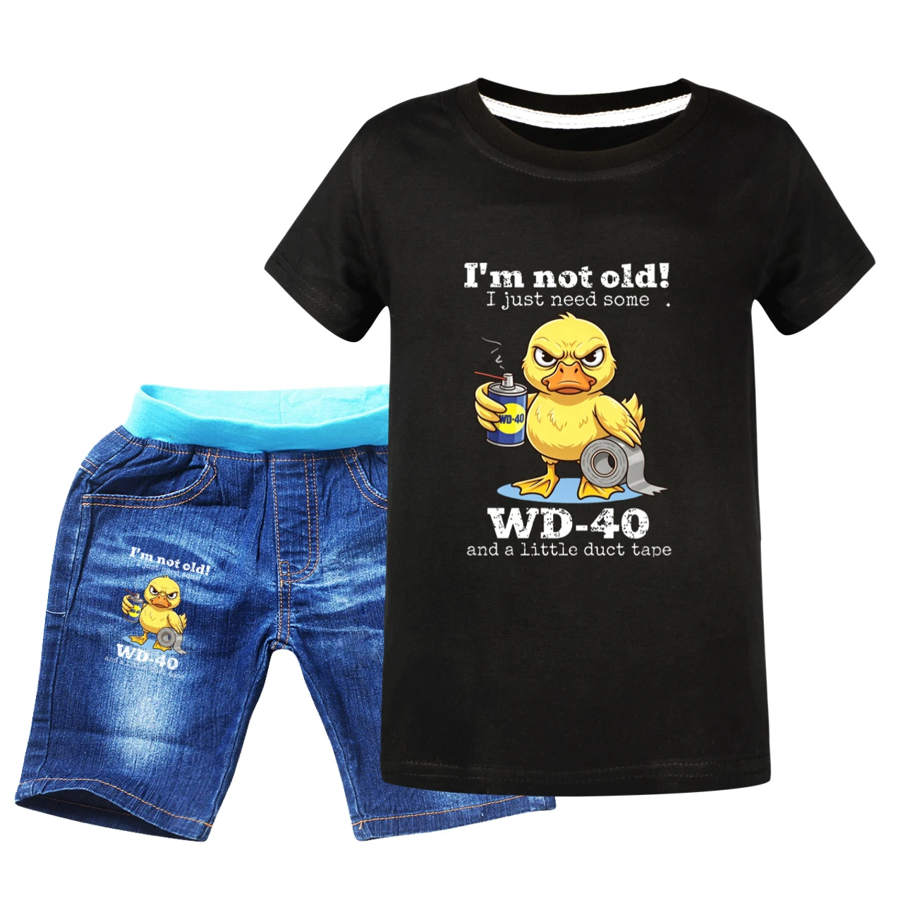 Graphic Tee & Denim Shorts Set — 5820 Edition, Style 06 · Denim · Black