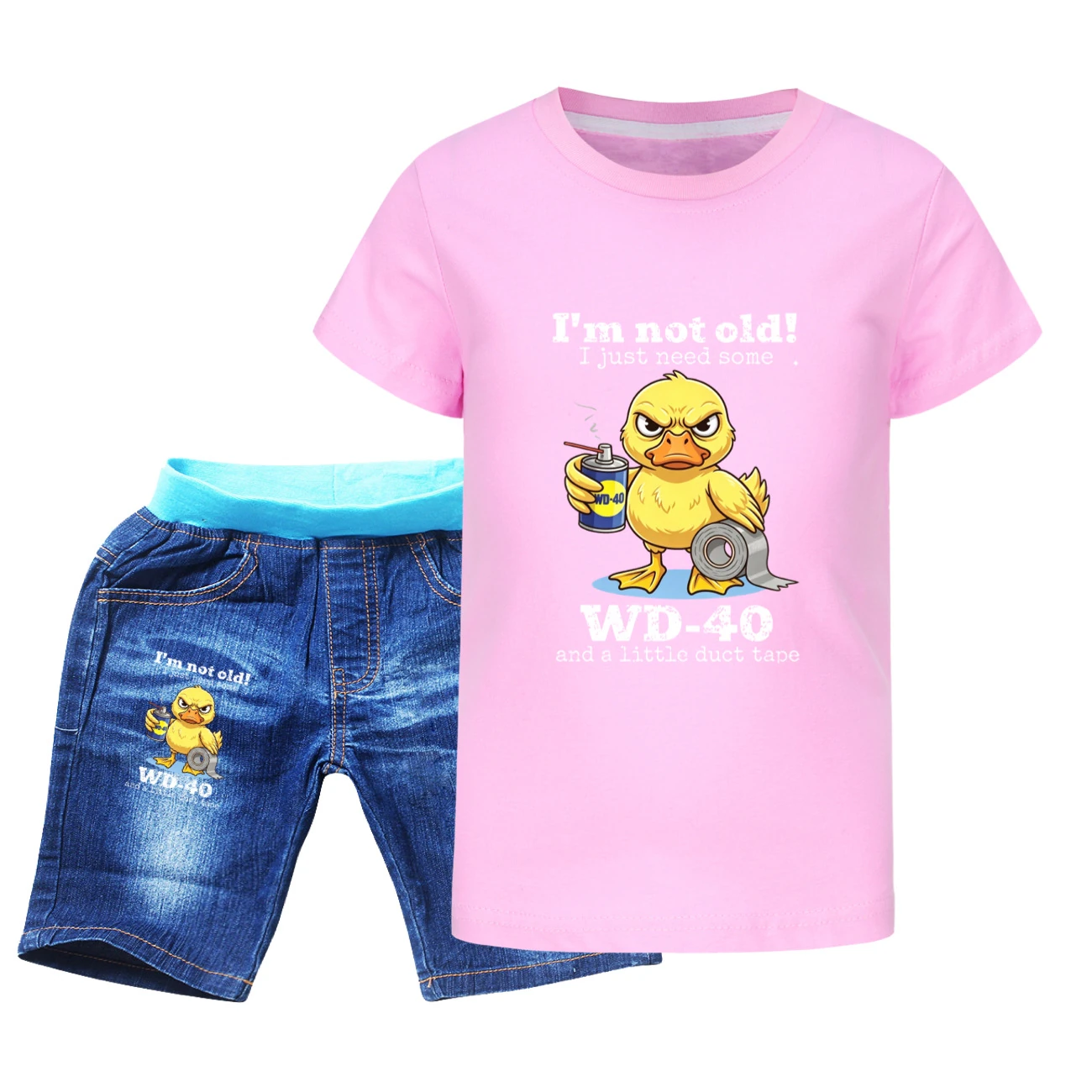 Graphic Tee & Denim Shorts Set — 5820 Edition, Style 07 · Denim · Pink