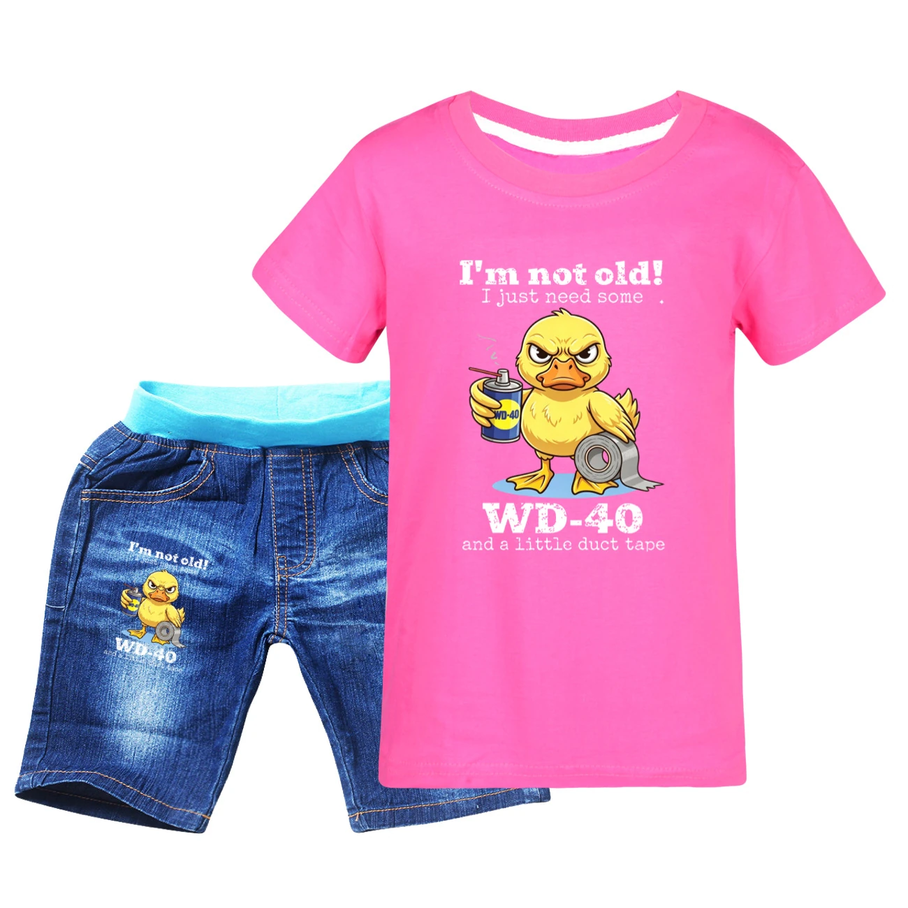 Graphic Tee & Denim Shorts Set — 5820 Edition, Style 08 · Denim · Rose