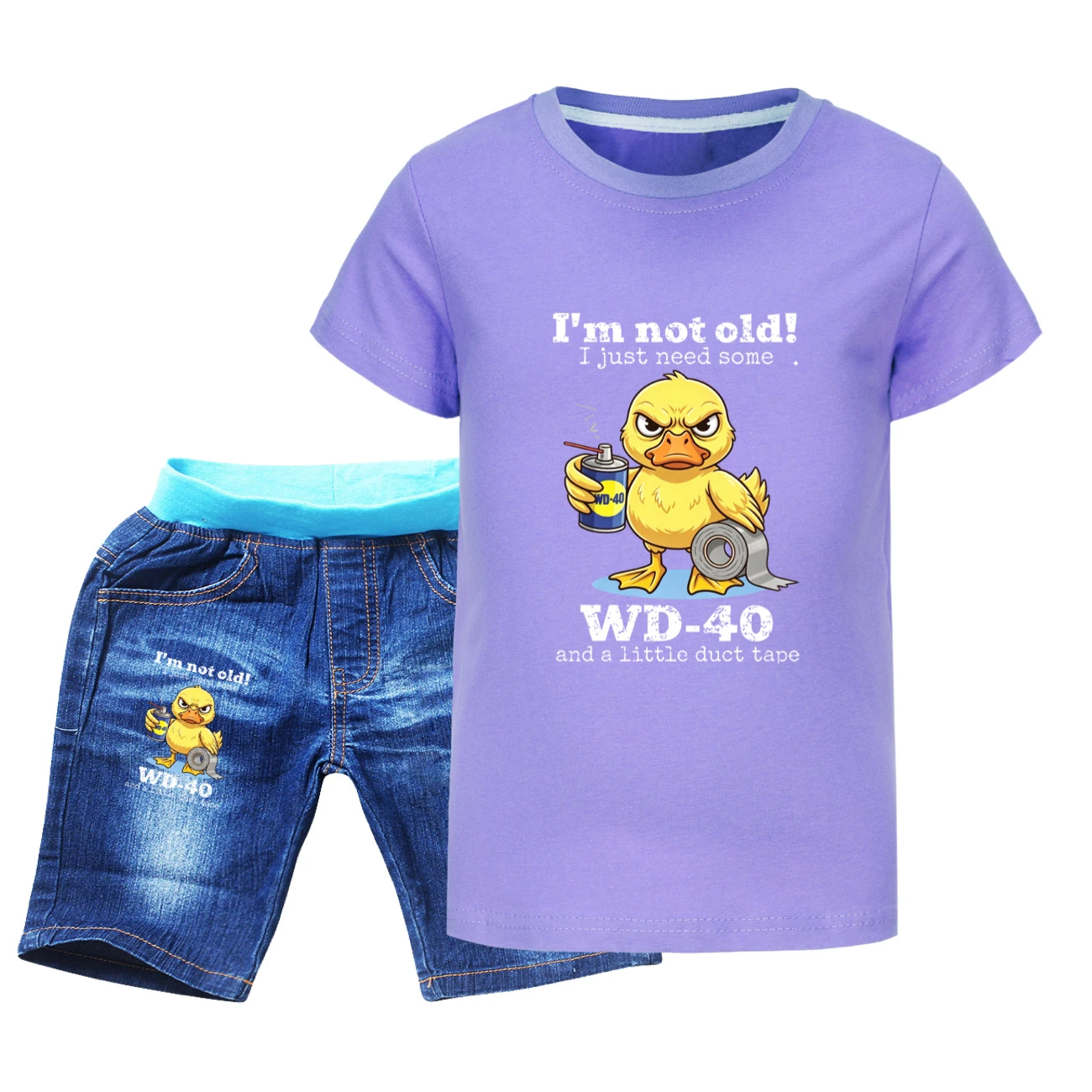 Graphic Tee & Denim Shorts Set — 5820 Edition, Style 09 · Denim · Purple