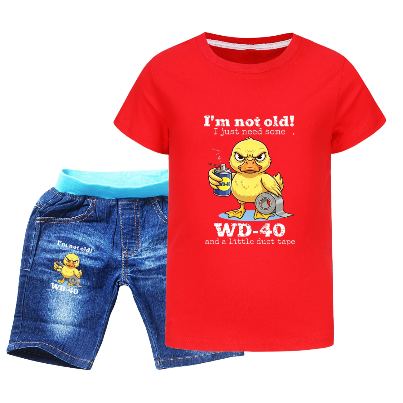 Graphic Tee & Denim Shorts Set — 5820 Edition, Style 10 · Denim · Red