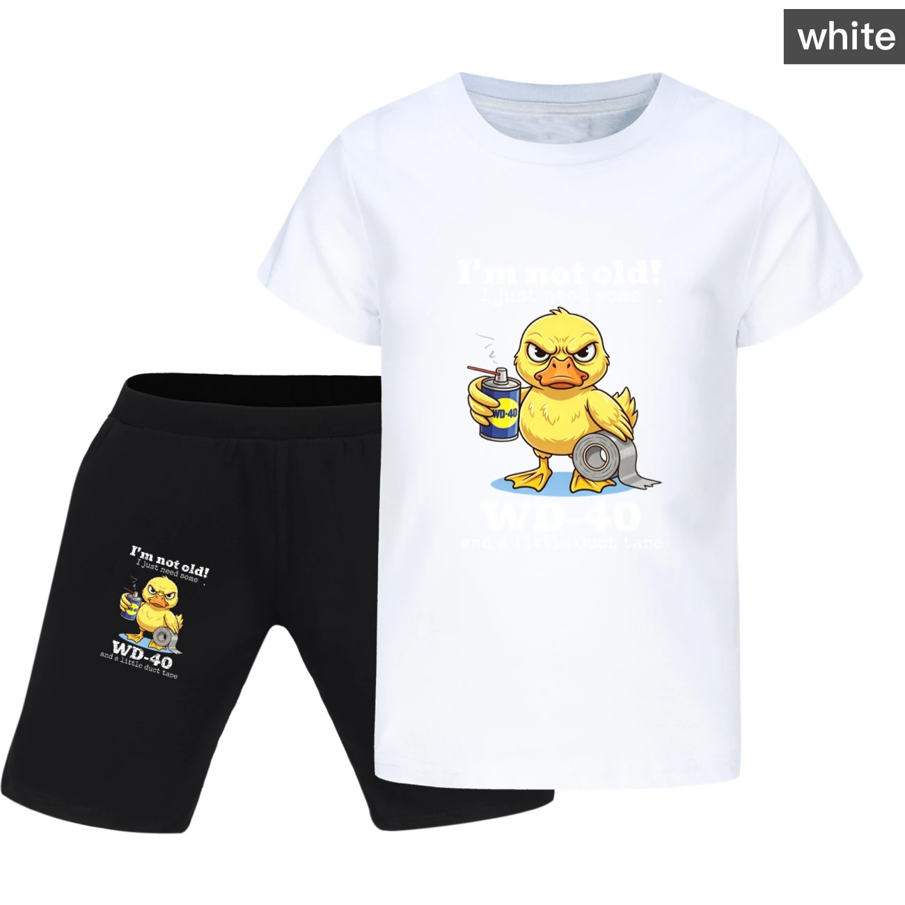 Graphic Tee & Denim Shorts Set — 5820 Edition, Style 11 · White