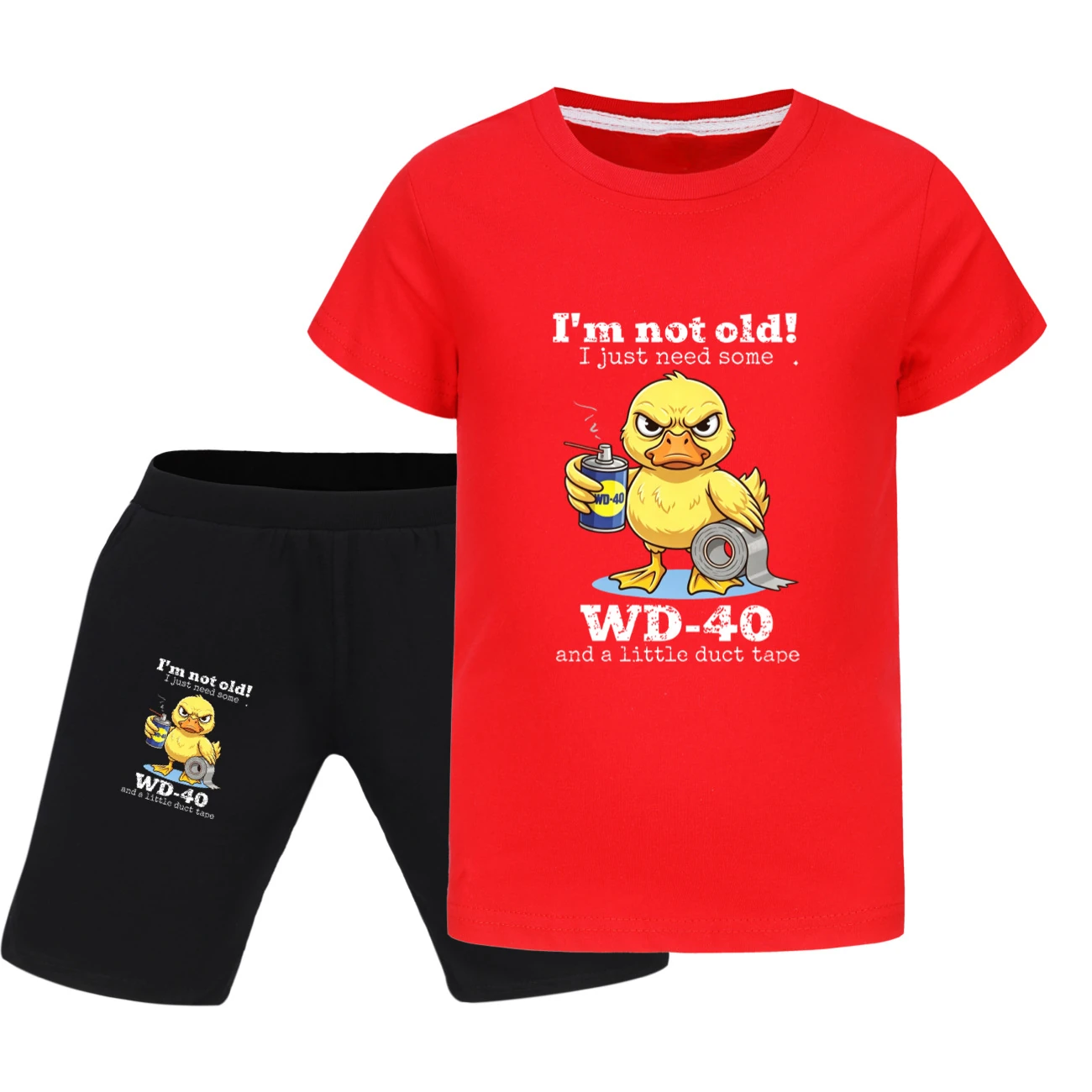Graphic Tee & Denim Shorts Set — 5820 Edition, Style 12 · Red