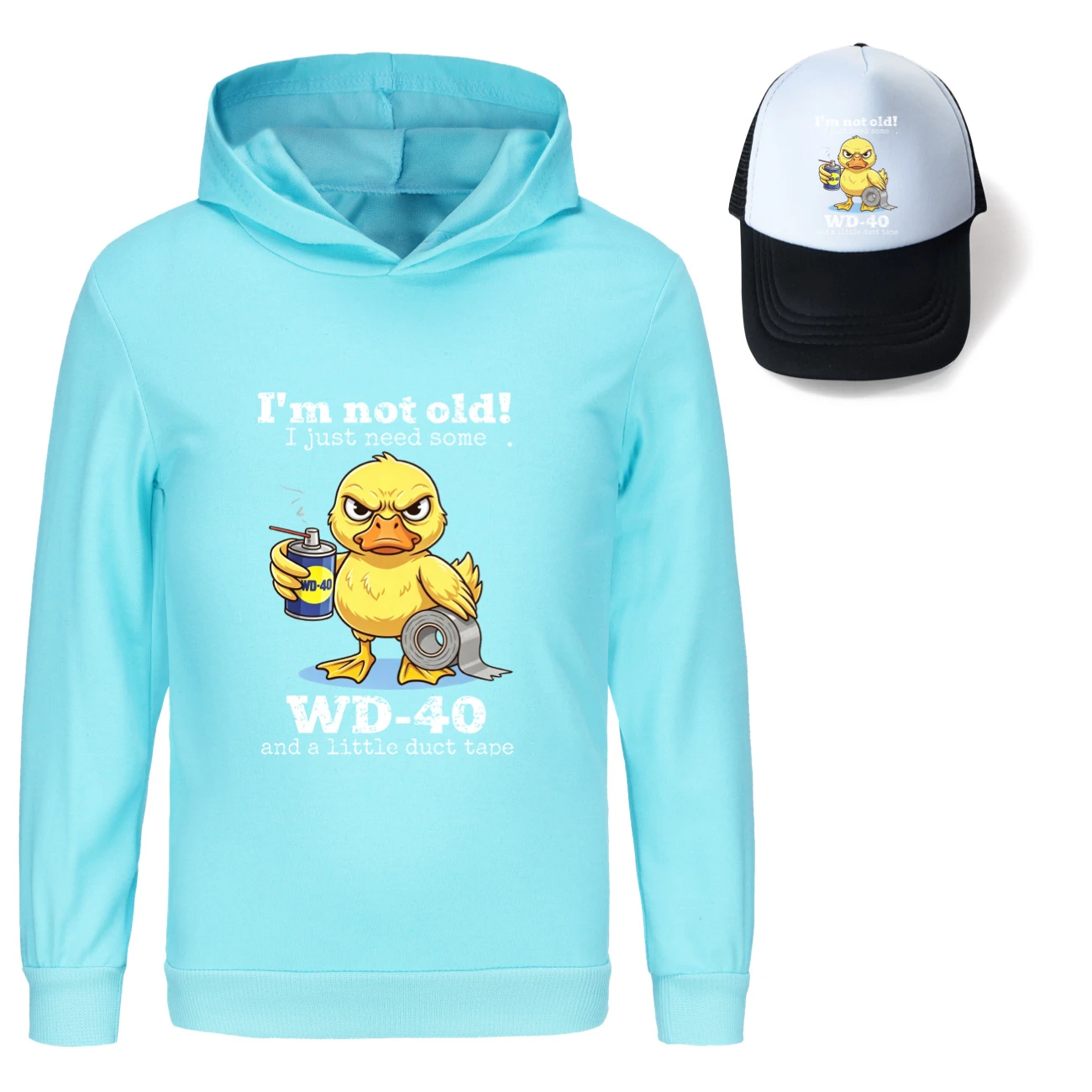 Graphic Hoodie & Sun Hat Set — 5820 Edition, Style 08 · Light Blue