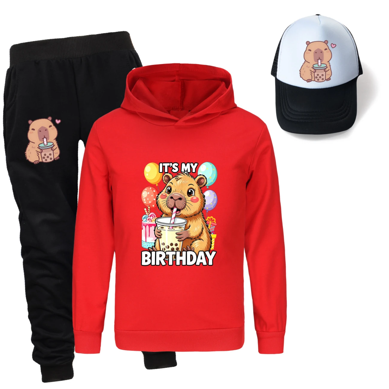 Three-Piece Hoodie, Jogger & Hat Set — 5821 Edition, Style 03 · Red