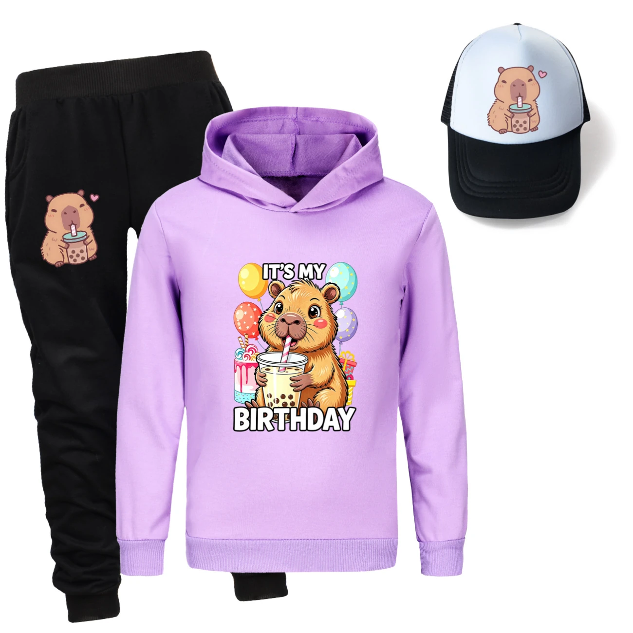 Three-Piece Hoodie, Jogger & Hat Set — 5821 Edition, Style 04 · Purple