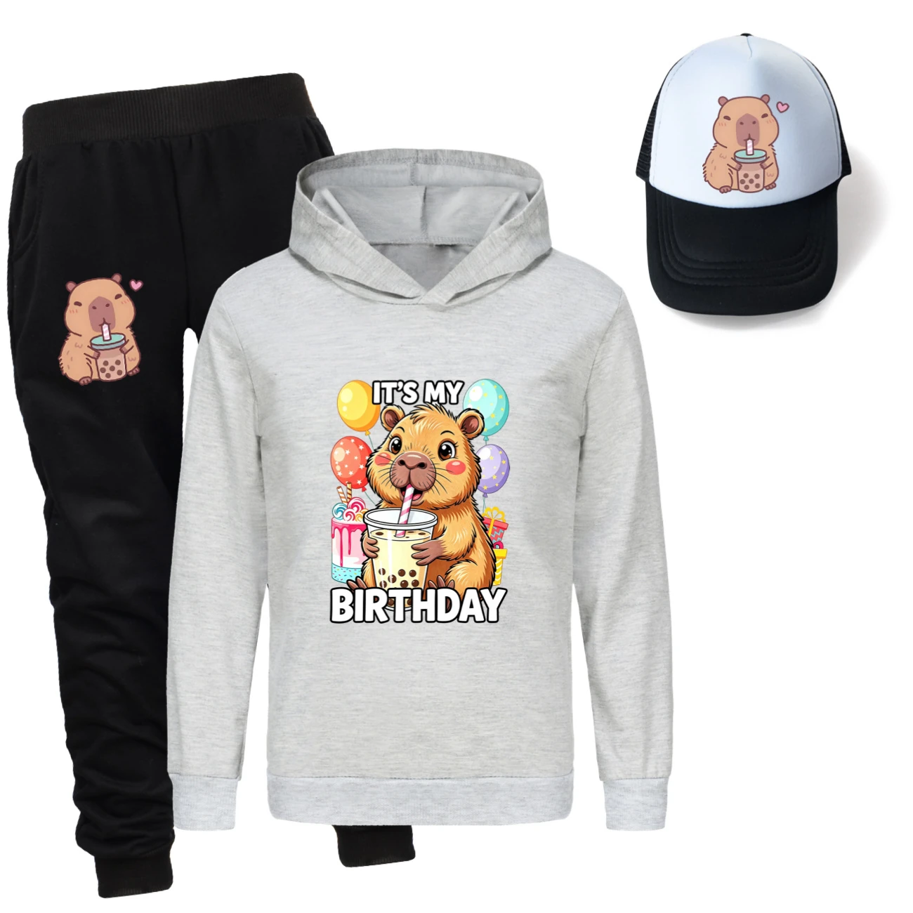 Three-Piece Hoodie, Jogger & Hat Set — 5821 Edition, Style 05 · Grey