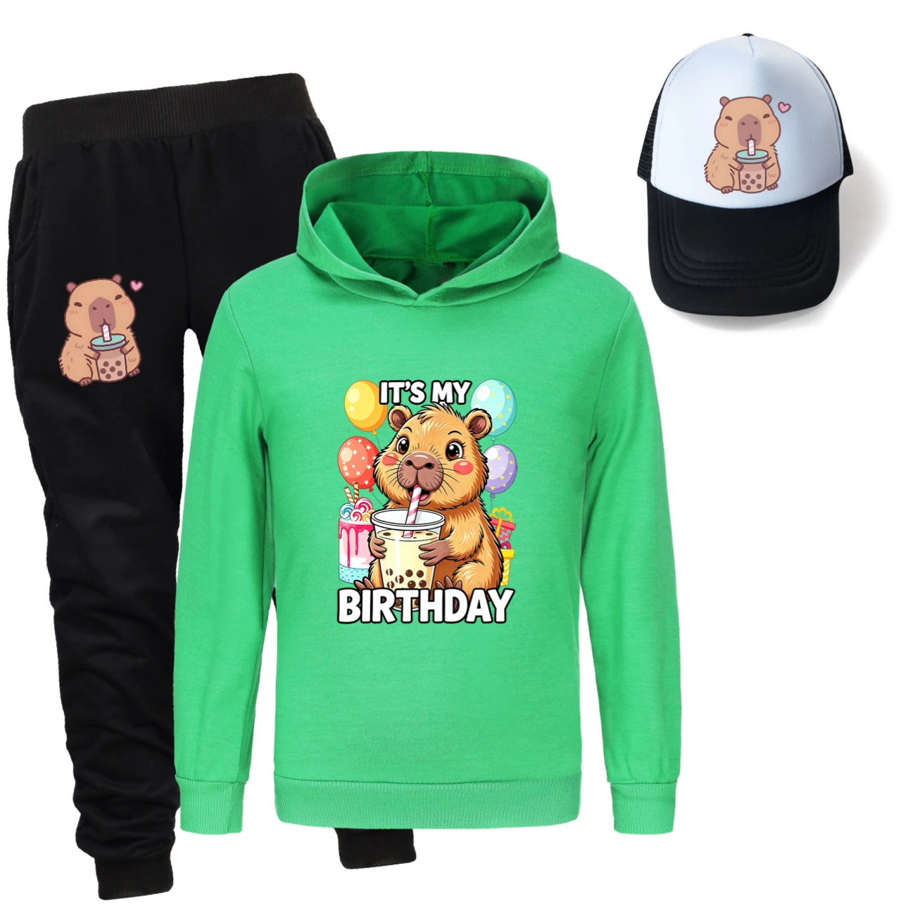 Three-Piece Hoodie, Jogger & Hat Set — 5821 Edition, Style 06 · Green