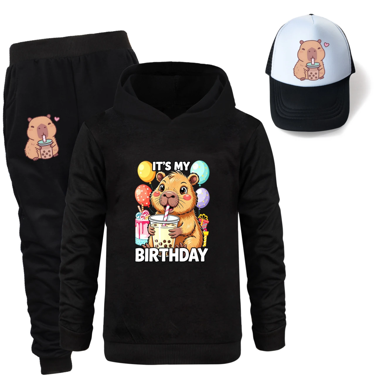 Three-Piece Hoodie, Jogger & Hat Set — 5821 Edition, Style 07 · Black
