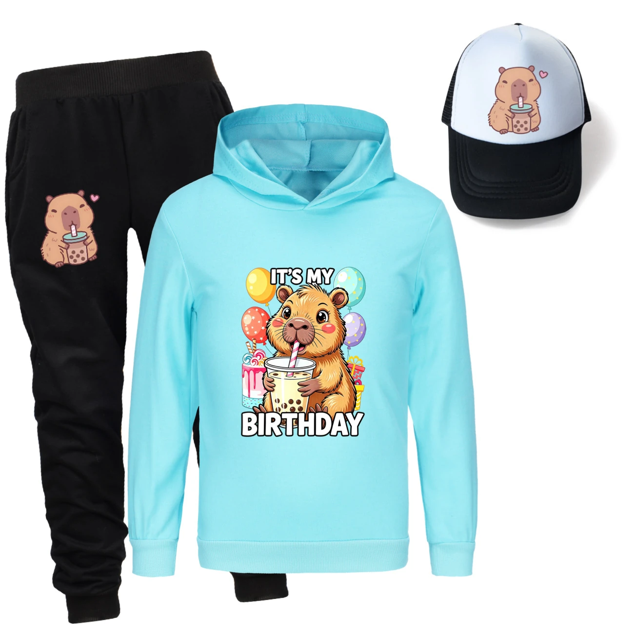 Three-Piece Hoodie, Jogger & Hat Set — 5821 Edition, Style 08 · Light Blue