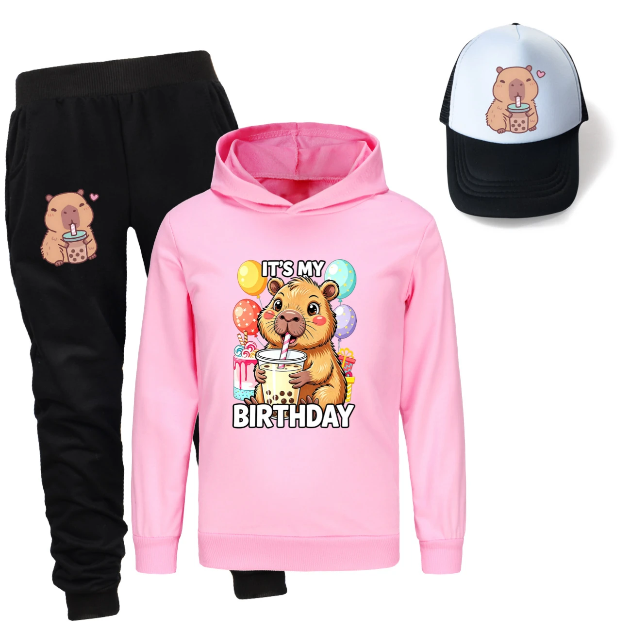 Three-Piece Hoodie, Jogger & Hat Set — 5821 Edition, Style 11 · Pink